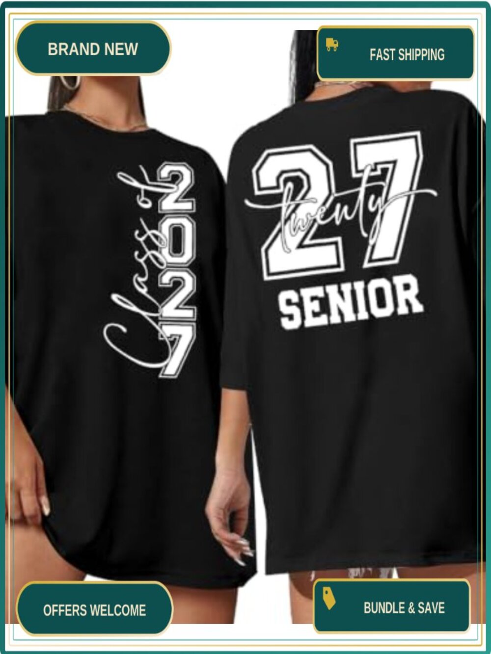 Class of 2027 Oversized Graduation Tee Cotton Blend Senior Shirt